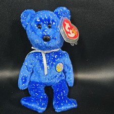 TY Beanie Baby - DECADE the Royal Blue Teddy Bear-Pristine w/  Mint Tags-RETIRED