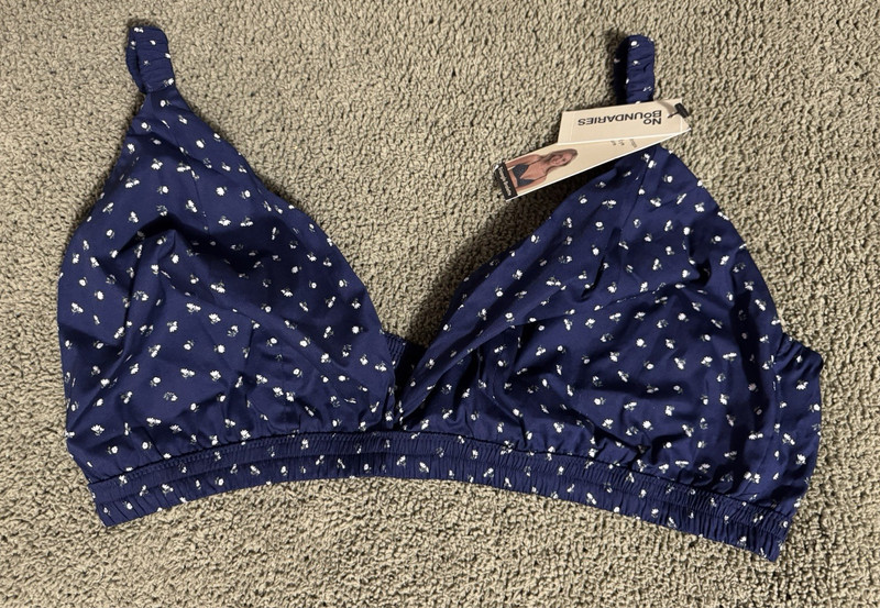No Boundaries Floral Wireless Bralette Bra XXL Blue/White Hook & Eye Adjustable