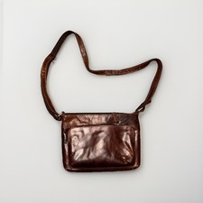 Jack Georges Voyager Brown Leather Triple Zipper Organizer Crossbody Bag