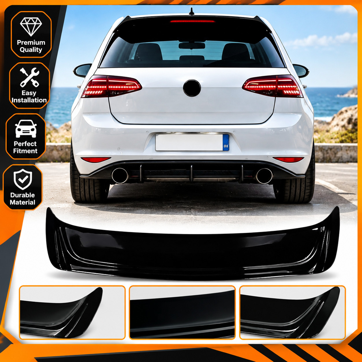 For VW Golf R GTI GTD OS Style Gloss Black Rear Roof Spoiler Boot MK7 MK7.5 NEW - Image 4