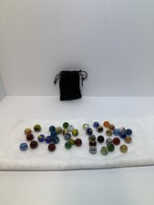 Lot of 42 Vintage Glass Marbles And Bag Mixed Lot Swirls, Stardust And More 