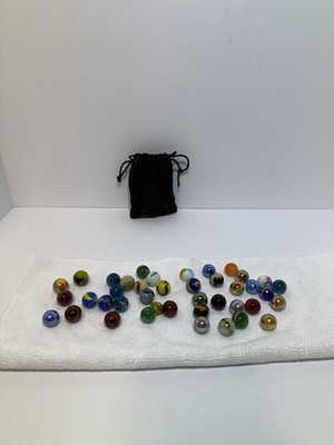 Lot of 42 Vintage Glass Marbles And Bag Mixed Lot Swirls, Stardust And More!