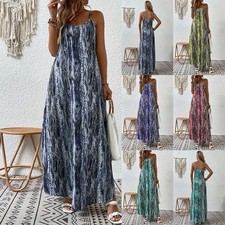 Holiday Womens Boho Maxi Sundress Plus Size Ladies Casual Loose Long Sling Dress