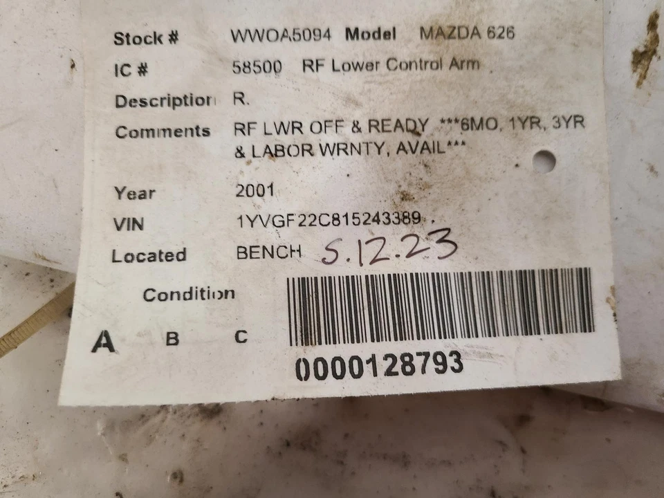 Used Front Right Lower Lower Control Arm Front fits: 2001 Mazda Mazda 626 Front - Image 3 of 4