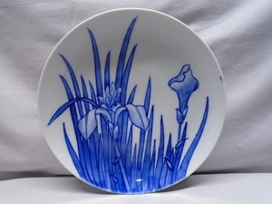 Early 19thc Japanese Arita Imari Blue Iris Decorated Dish