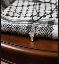Plestine Kufyiah Palestine word Engraved in Arabic  Necklace leather