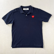 Comme des Garcons PLAY Polo Shirt Mens Large Navy Blue Red Heart Logo Japan