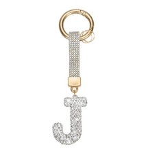 Initial Keychain for Women, Cute Sparkly Rhinestone Key Chains White Letter J 