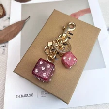Coach Glitter Resin Dice Cluster Bag Charm Keychain Gold / Pink Mult