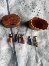 Vintage Guatemalan Worry Dolls Set 6 Tiny 1&rdquo; Handmade Folk Art Wood Box