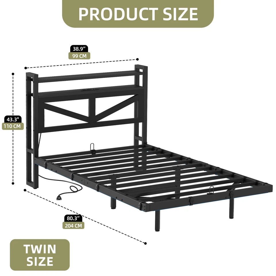Twin Size Floating Bedroom Bed Frame with USB Charging Port & LED Lights Metal - Image 2 of 4