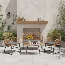 Image of 4 PCS PE Rattan Garden Conversation Sofa Set Sectional Outdoor Seating 4 Seaters