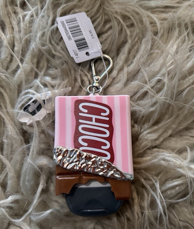 CHOC Novelty Chocolate Bar Key Chain w/ Clip, Pink Striped Foil Accents Bath & b