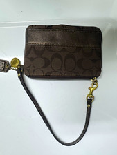 Vintage Coach Signature Logo Leather and Canvas wristlet with zipper