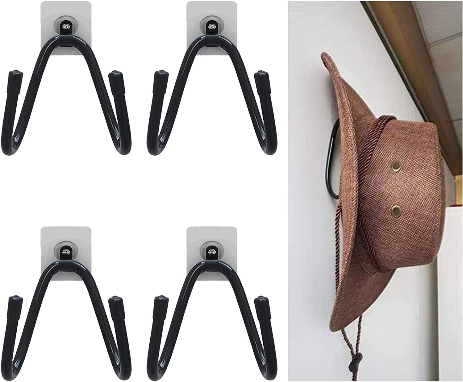 Wall Mount Hat Organizer with Adhesive Metal Hooks - 4 Pack Space Saving Storage-image