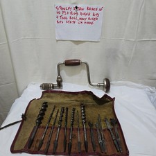 STANLEY  UK MADE VINTAGE BRACE  AUGER BITS 13 PCS + ROLL  JOB LOT  GOOD VINTAGE