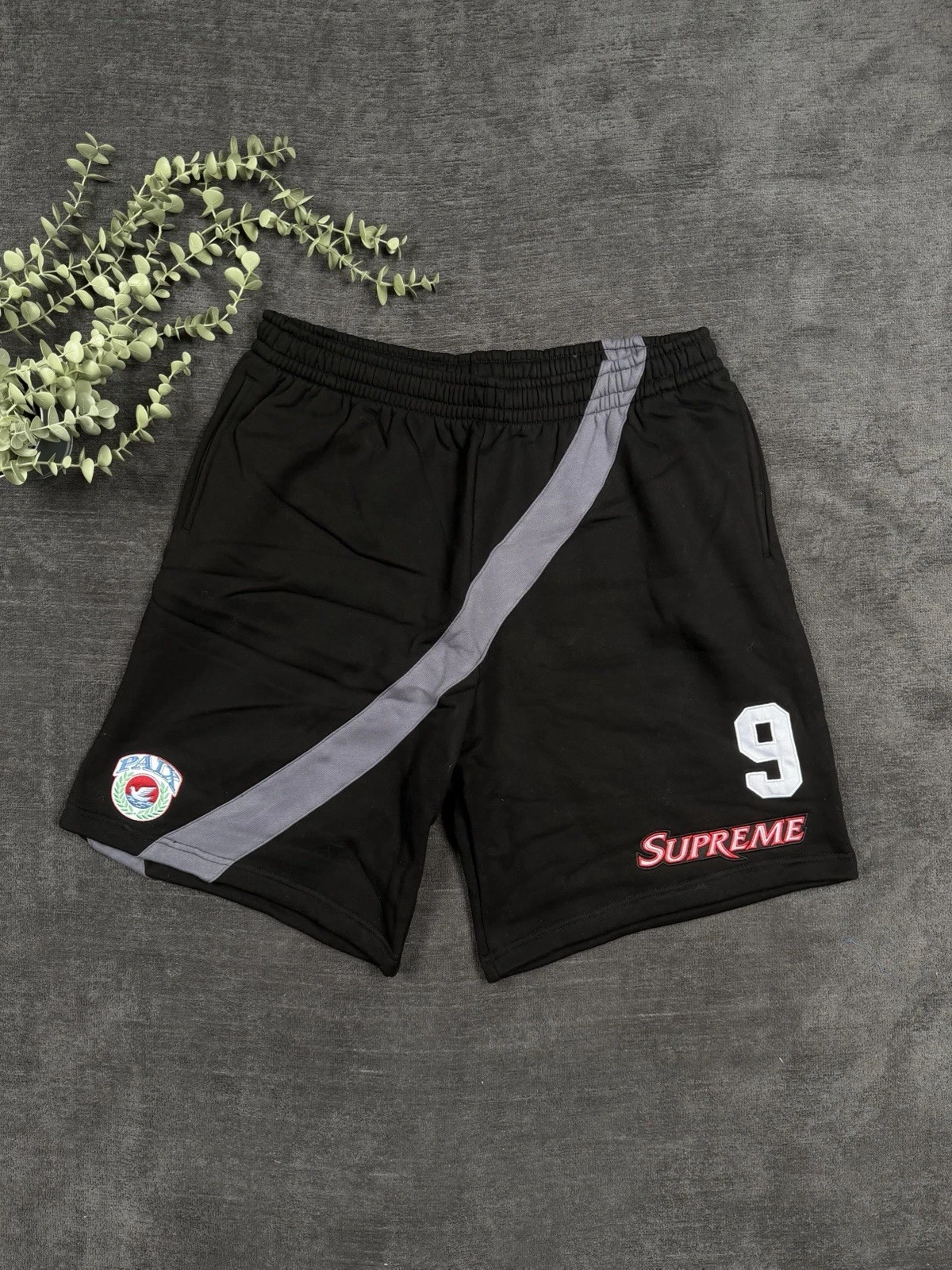 Supreme Black Premium Shorts With Embroidered Logos Size Large