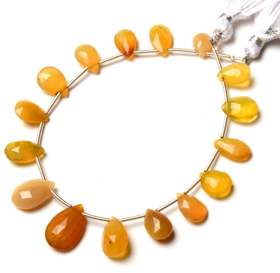 Natural Yellow Peru Opal Gem Multiple Size Pear Shape Briolette Beads Strand - Image 3 of 4