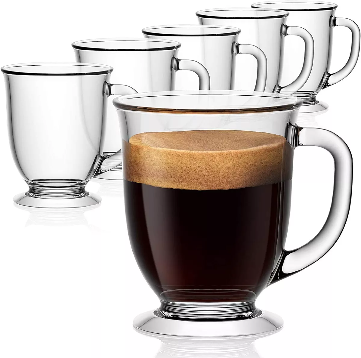 Vivimee Large Glass Coffee Mugs, Clear, Set of 6, 15 oz with Handles for Hot Beverages, Clear Mugs for Tea, Cappuccino, Latte