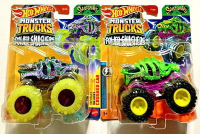 Hot Wheels ~ Monster Trucks ~ POWER SMASHERS ~ SKELESAURUS ~Set Of 2~ 1:64 ~ NEW