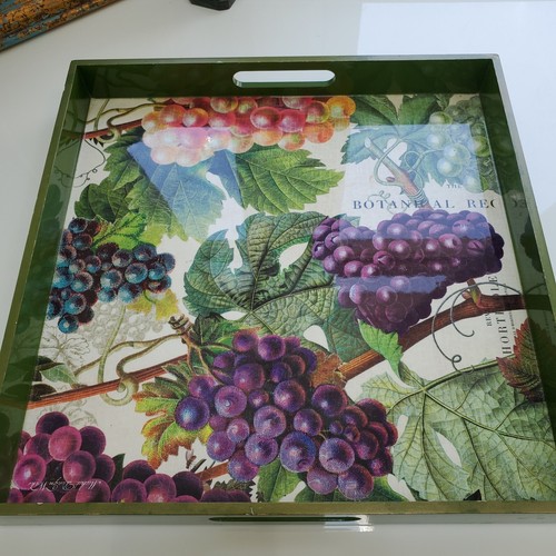 Michel Design Works Vineyard Grapes Botanical Green Square Tray w Handles - Picture 18 of 24