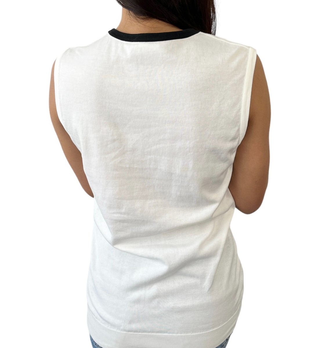 CHANEL 96P CC Logo Summer Knit Tank Top #38 Pullover Cotton White