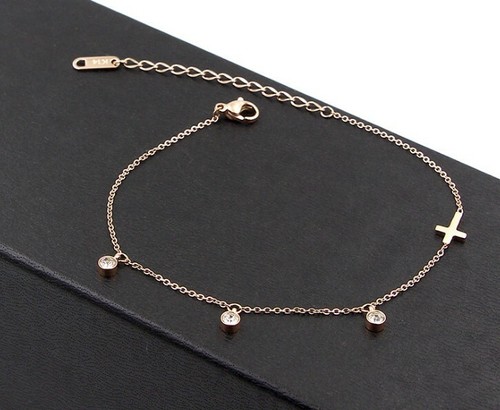 Rose Gold Stainless Steel Cross Anklet – 14K Plated, 20+5cm Chain, Foot Ankle Bracelet – Gift Ready
