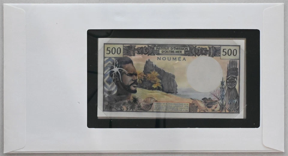 New Caledonia 1985 500 Francs note Bank of all nations. 41 Francs stamp canc. RC - Image 2 of 2