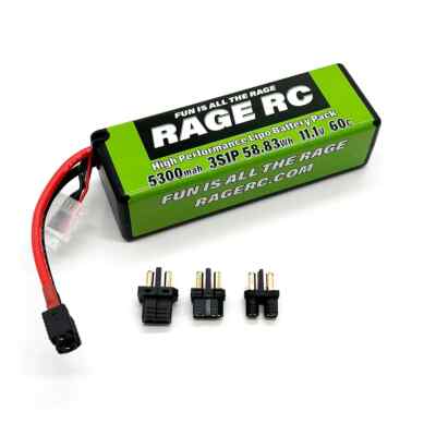 Rage RC 5300mAh 3S 11.1V 60C Hard Case LiPo Battery with Universal Connector EC3