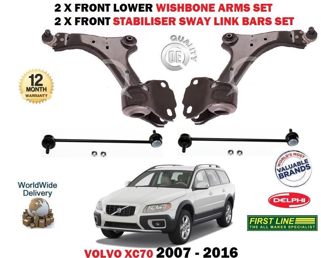 FOR VOLVO XC70 T5 T6 D3 D4 D5 2007-> 2X FRONT LOWER WISHBONE ARMS + 2 LINK BARS