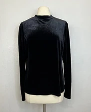 Rachel Parcell Black Velvet Shirt Top Blouse Puff Sleeve Mock Neck Size XL