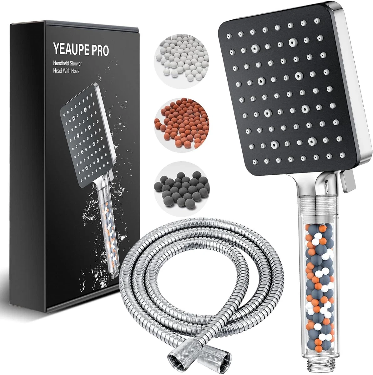 Shower Head and Hose 1.6M with Filter - YEAUPE PRO Square High 