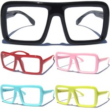 Small Kids Size Square Bold Thick Frame Flat Top Clear Lens Nerd DJ Glasses