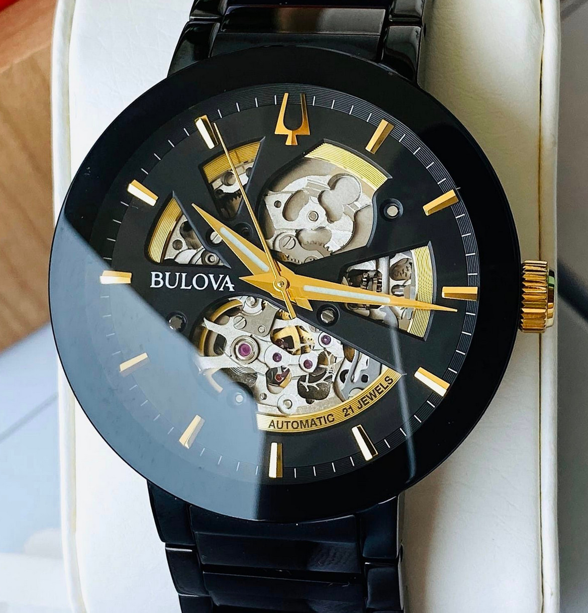 Bulova Automatic Modern Futuro Black Dial Stainless Steel Men's Watch 98A203