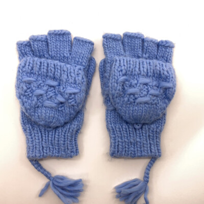Light blue knit convertible mitten glove