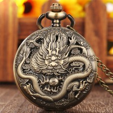 Bronze Steampunk Cool Dragon Engraved Pocket Watches Gifts for Women Men Kids
