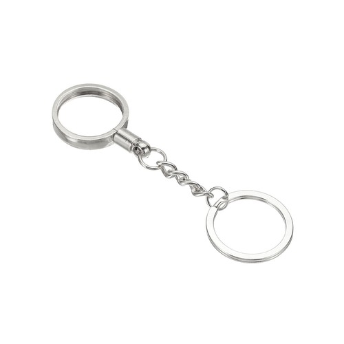 Llavero con soporte para monedas, soporte redondo para medallones de 25 mm con llavero de metal, plata - Imagen 3 de 5