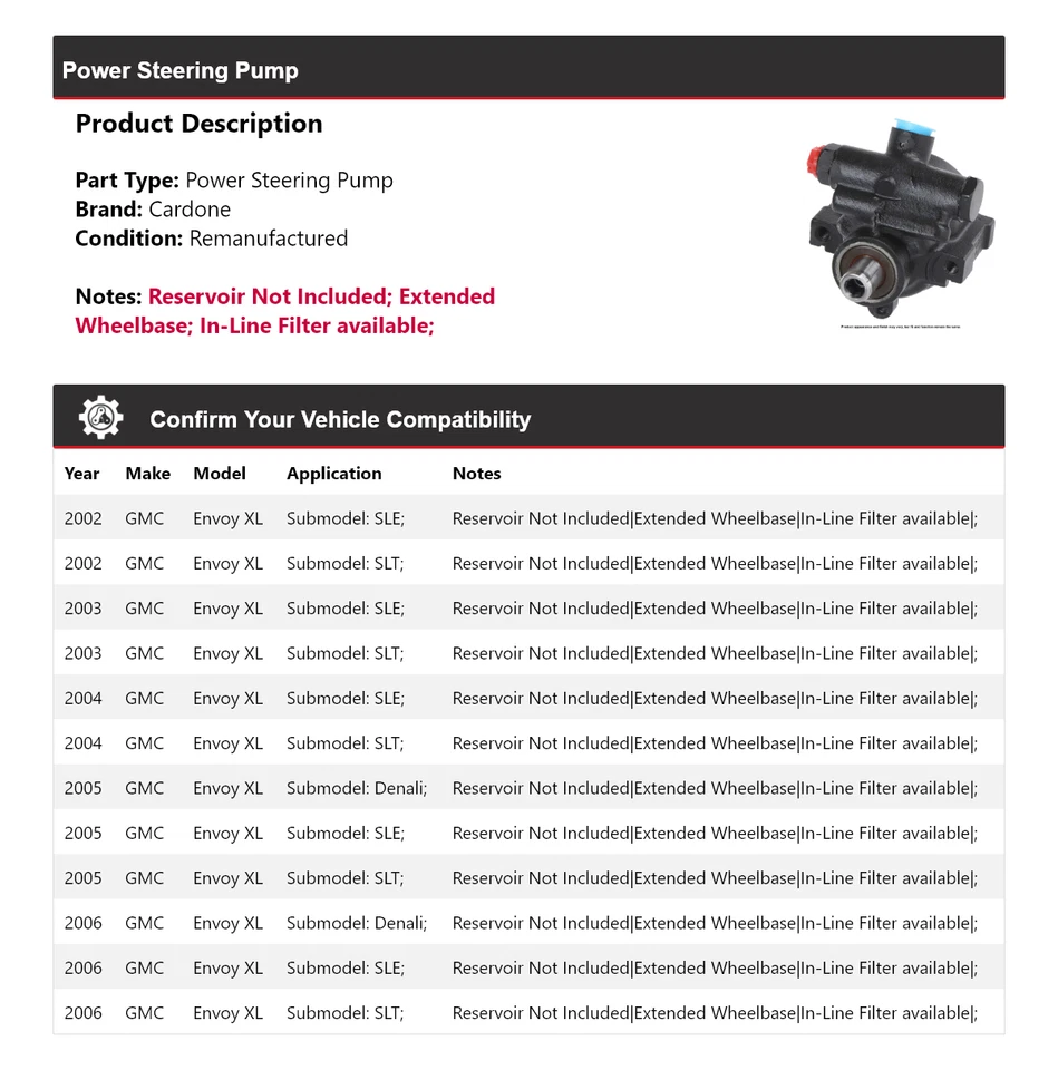 Bomba de dirección asistida Cardone 2003 2004 2005 para GMC Envoy XL 2002-2006 Foto 2 de 4