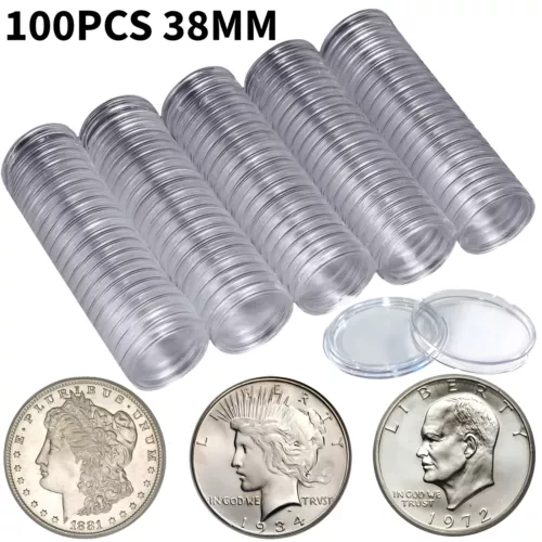 100 PCS 38mm Coin Holder Capsule Case Storage For Morgan Peace Ike Silver Dollar