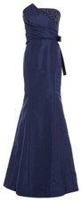 Carolina Herrera Strapless Embellished Silk Faille Navy Long Dress US:4/ S $5990