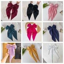Womens Girls Oversized Silky Satin Soft Large Hair Bow With Tail Barrette Clip