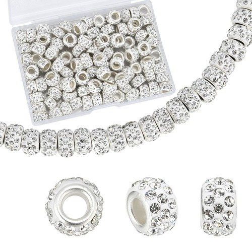 100pcs Rhinestone European Beads Large Hole Polymer Clay Spacer Bead 10~12mm - Picture 20 of 32