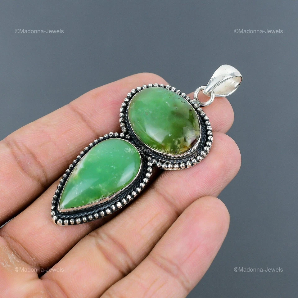 Женская винтажная подвеска из стерлингового серебра 925 пробы с натуральным хризопразом - Изображение 4 из 4