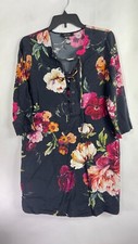 Karen Kane Womens Shift Dress V Neck Tie Neck 3/4 Sleeve Floral Multicolor Sz XS