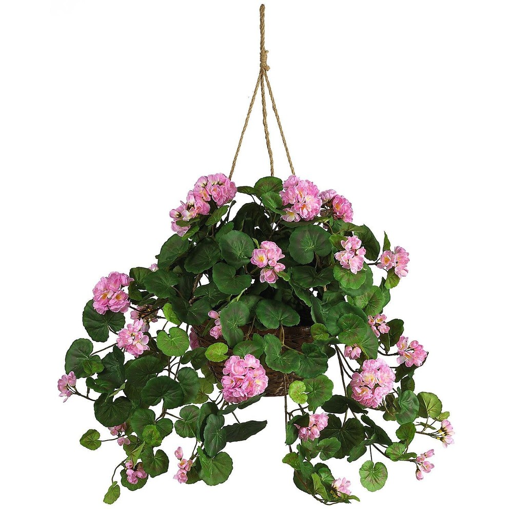 6609-PK 24in. Geranium Hanging Basket Silk Plant,Pink