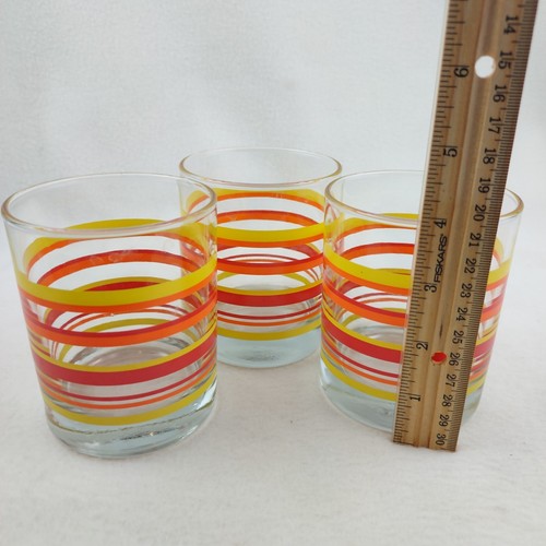 Set Of 3 Vintage MCM Collins Highball Striped Tumbler Red Yellow Orange - Picture 5 of 11