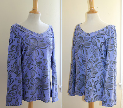 Fresh Produce - Sz XS - Strand Lila Künstlerisch Tropisch Gewaschen Tunika Hemd