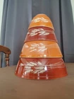 Pyrex Autumn Harvest 401 402 403 404 Mixing Bowl Set Rust Orange Wheat Vtg 80s