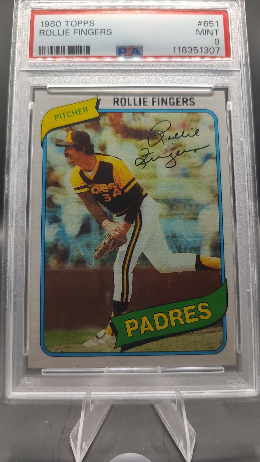 1980 Topps #651 Rollie Fingers HOF San Diego Padres PSA MINT 9