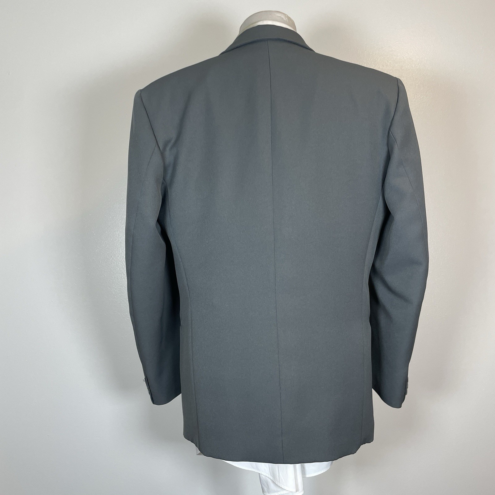 Blazer Jacket Mens 38S Gray Solid Polyester Doubl… - image 7